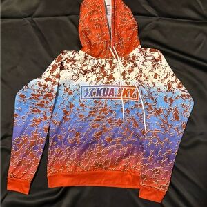 Men's Vibrant Red and Blue Hoodie Kua Sky